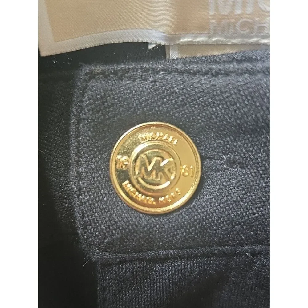 Michael Kors Black Leggings with Gold Logo Button
